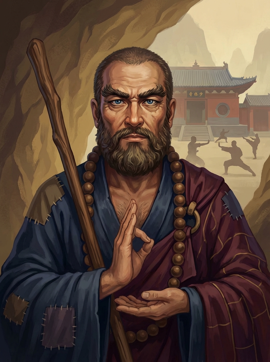Portrait of Bodhidharma, Buddhist Monk and Zen Patriarch