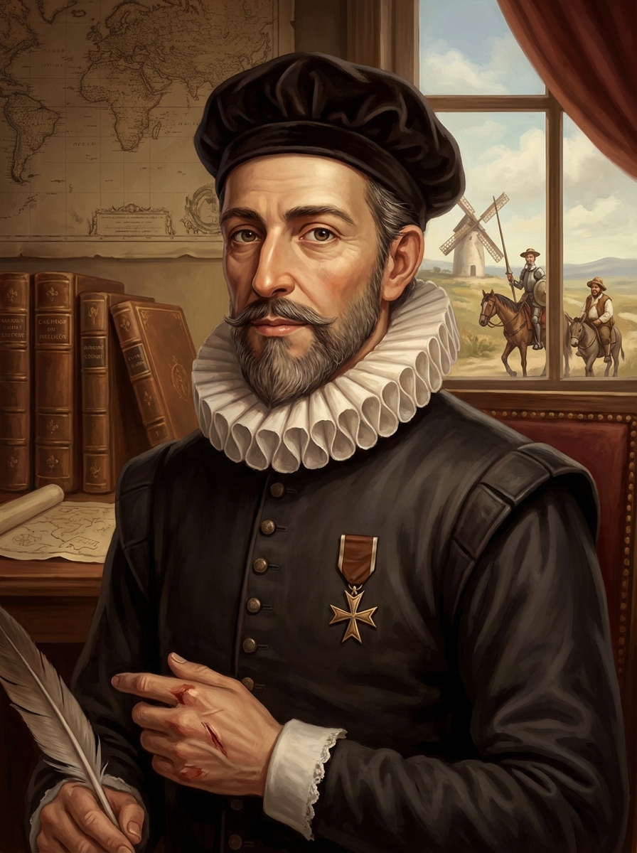 Portrait of Miguel de Cervantes, Spanish Novelist