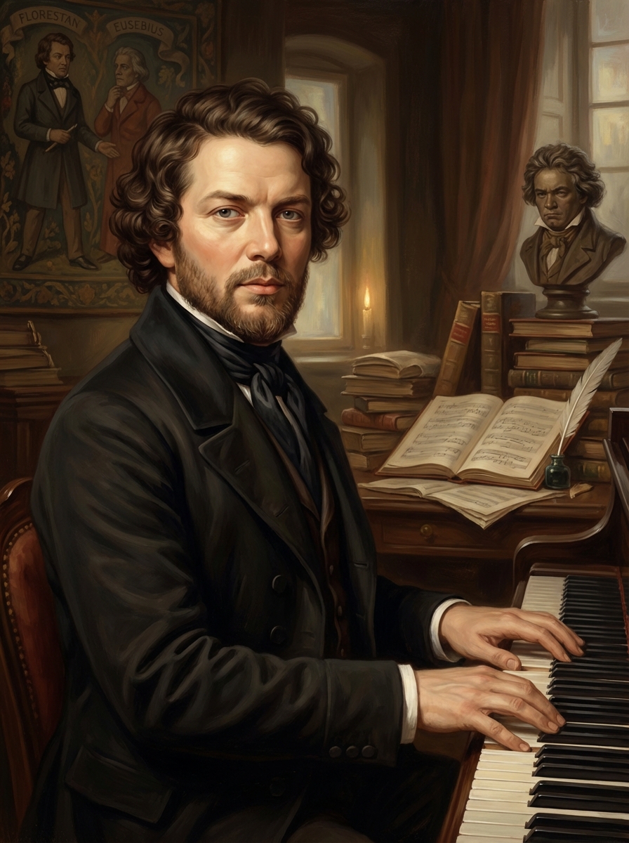 Portrait of Robert Schumann, Romantic Composer