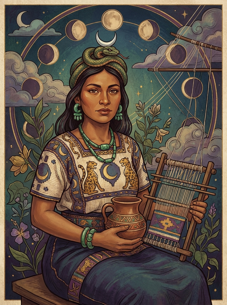 Portrait of Ixchel, Mayan Moon Goddess