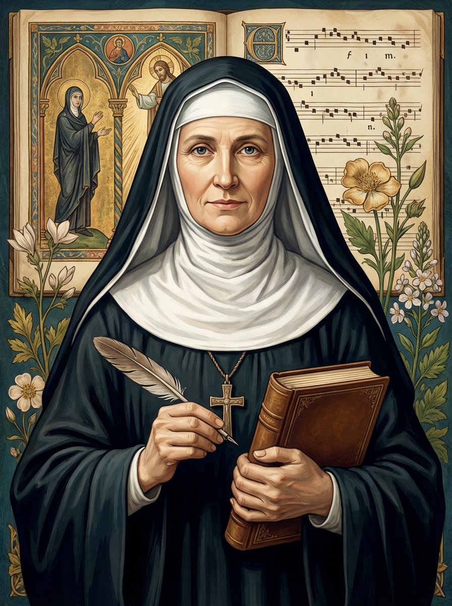 Portrait of Hildegard of Bingen, Abbess, Composer, and Mystic
