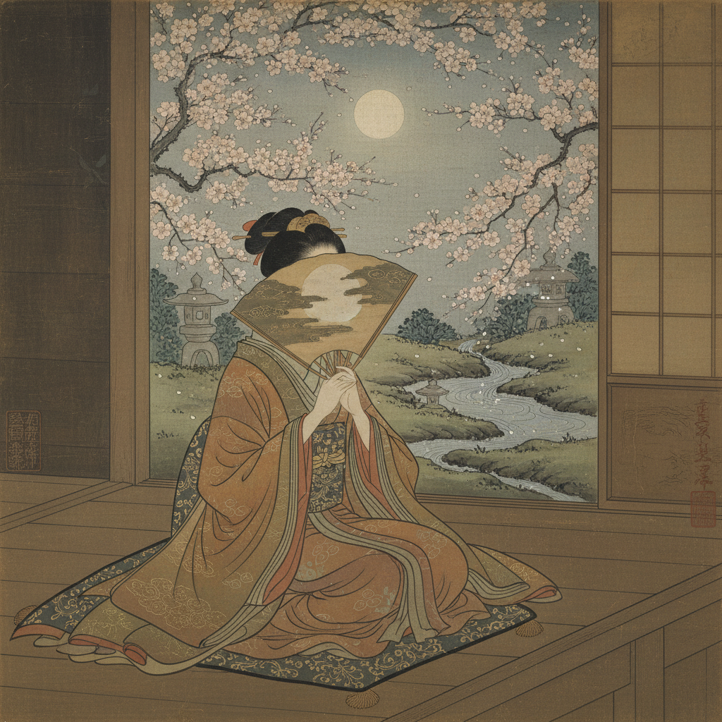 Beneath the Blossom Moon: A Silent Reverie by Murasaki Shikibu