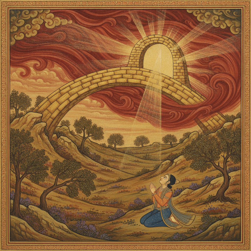 The Golden Bridge of Devotion Across the Crimson Moors by Hanuman