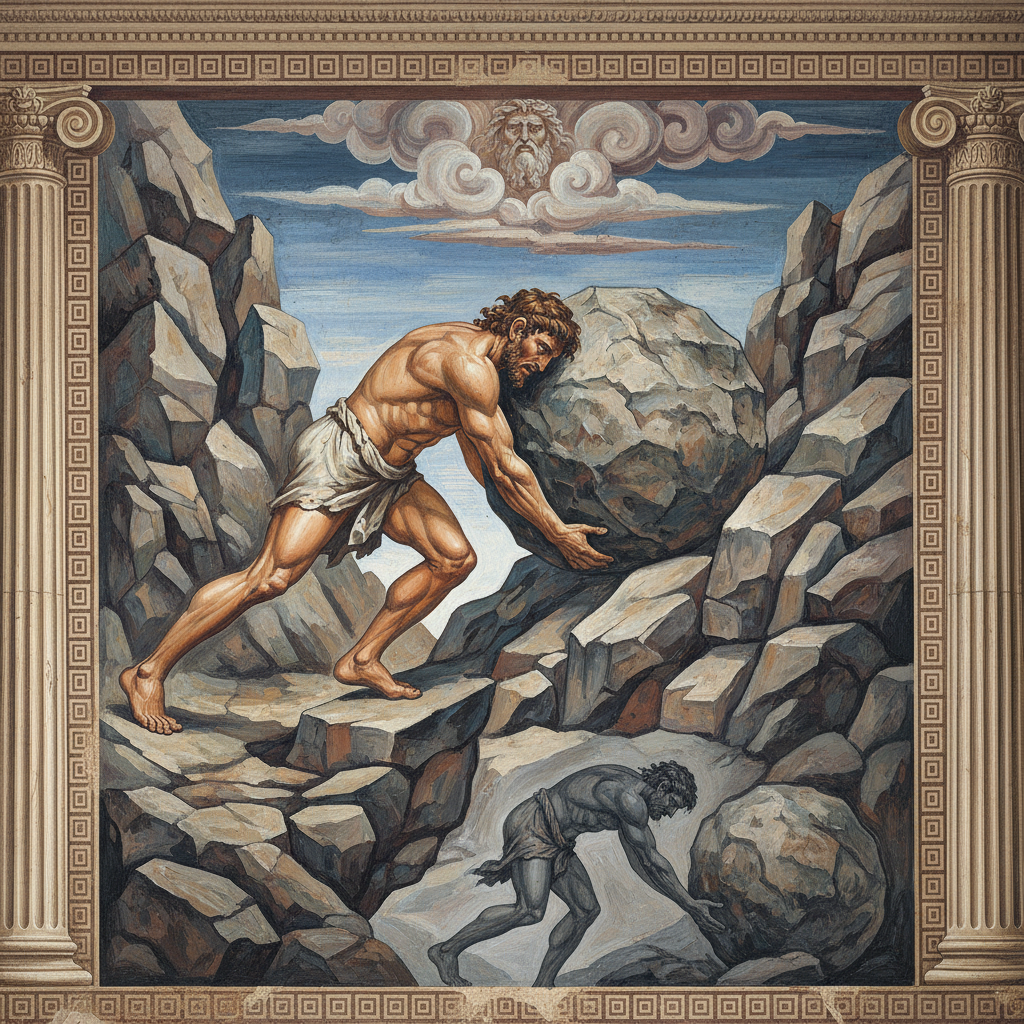 The Relentless Ascent: A Hymn to Gravity's Defiance by Sisyphus
