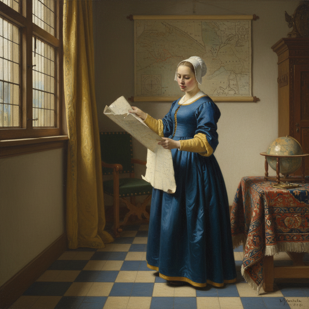 A Glimpse of Quietude: The Map Reader by Johannes Vermeer