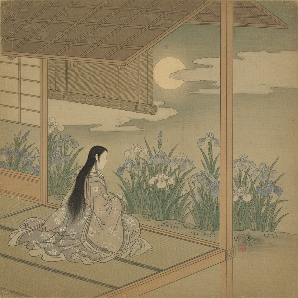 Ephemeral Bloom Under a Constant Moon by Murasaki Shikibu