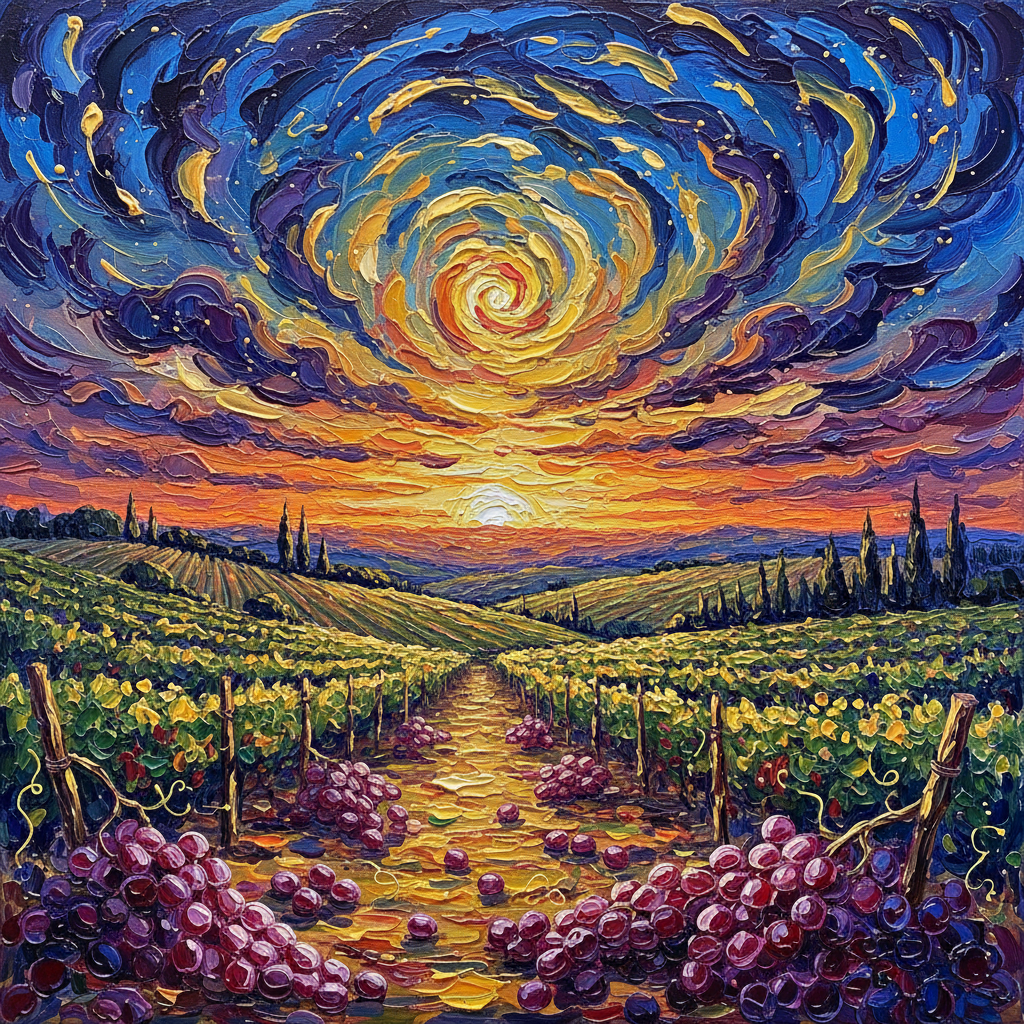 Vineyard Vortex: Ecstasy in Crimson by Vincent van Gogh