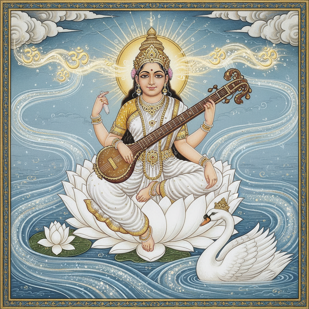 The Veena's Luminous Om-flow by Saraswati