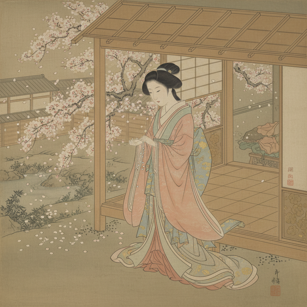 A Prayer Amidst Falling Petals by Murasaki Shikibu