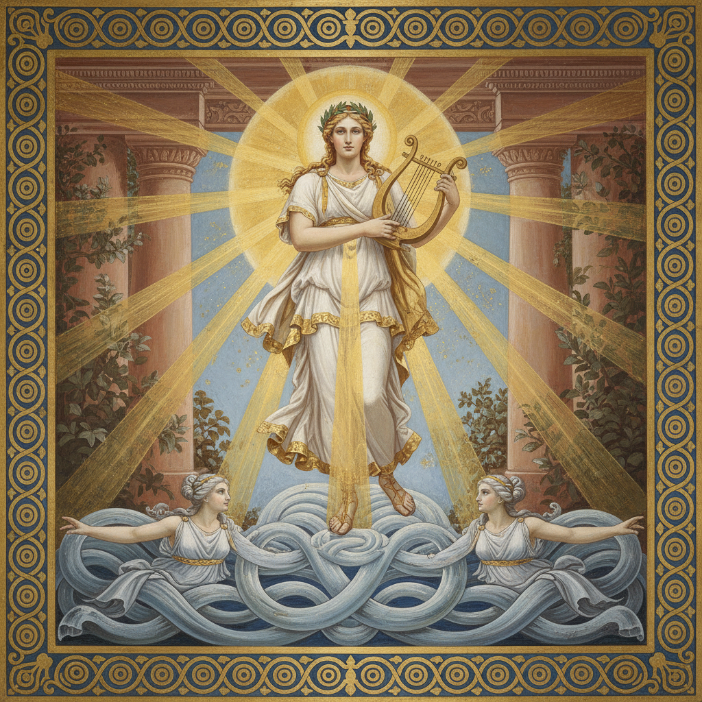 The Lyre's Lumen: Cosmic Harmony Embracing Primal Waters by Apollo