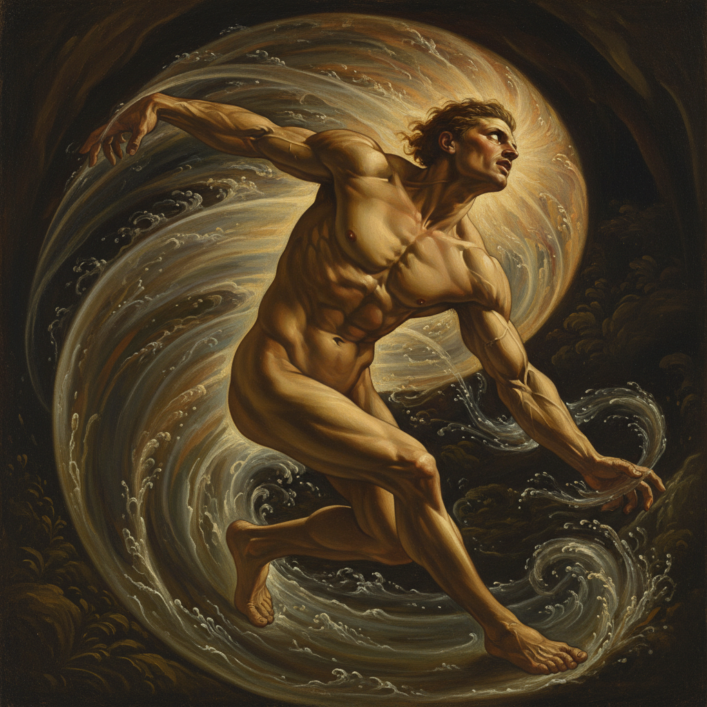 The Microcosm's Embrace: A Study of Form and Flux by Leonardo da Vinci