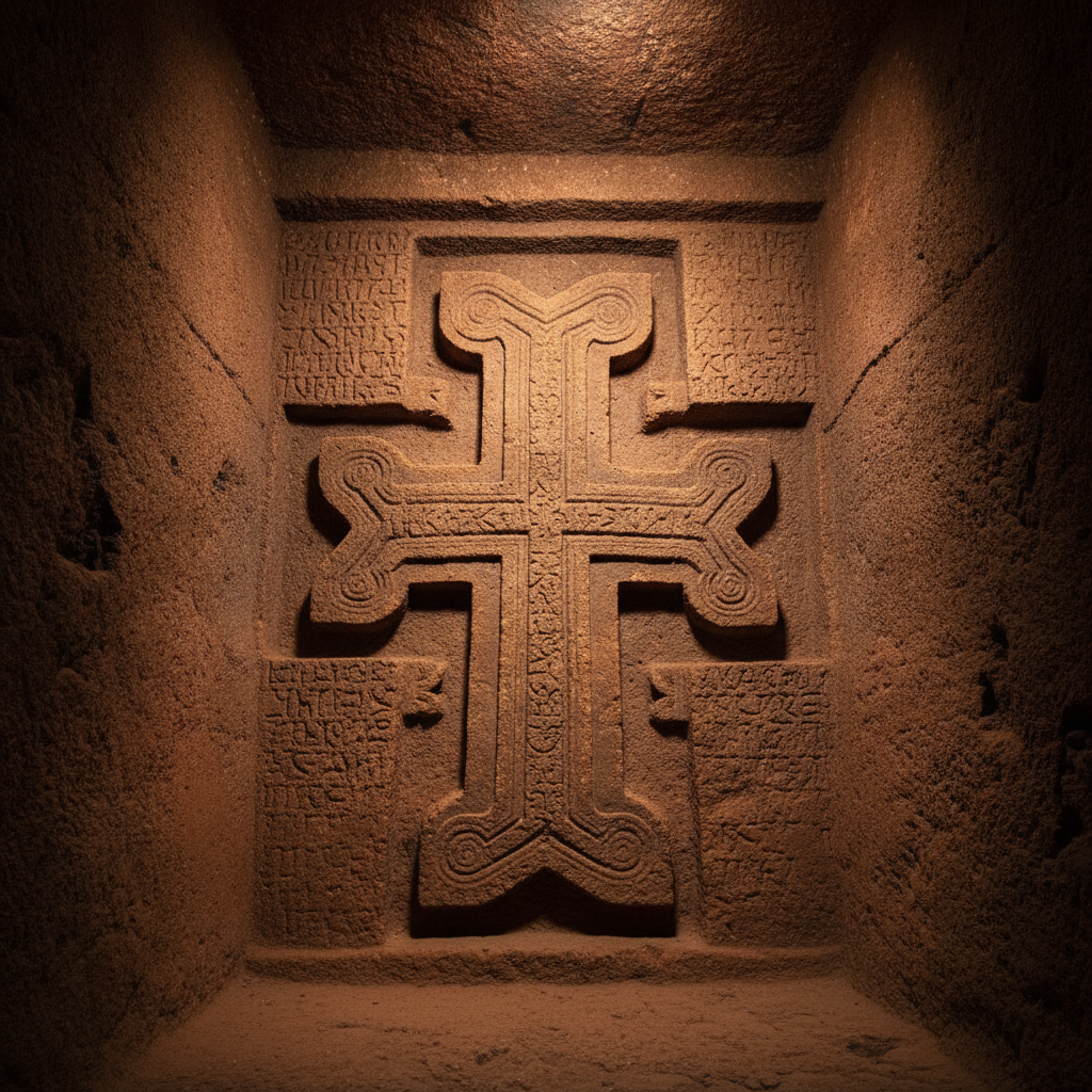 The Scourge Subdued in Crimson Tuff by King Lalibela