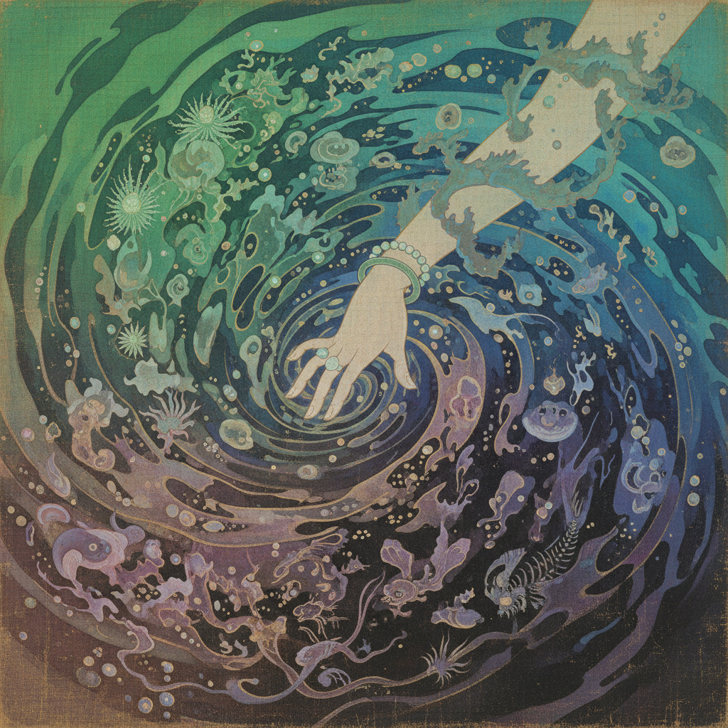 The Churning Veil: Life's Shadowed Descent by Izanami