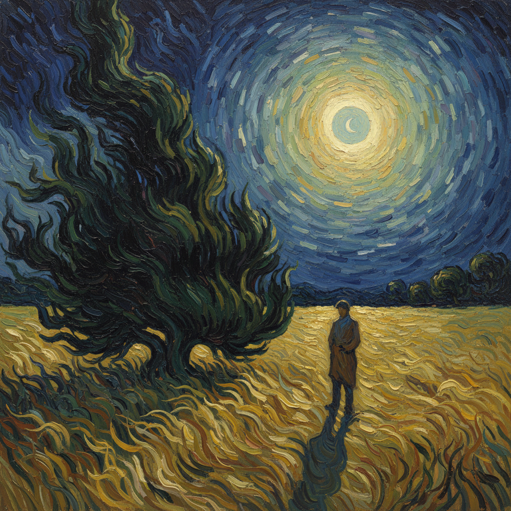 The Soul's Tempest Beneath a Cypress Moon by Vincent van Gogh