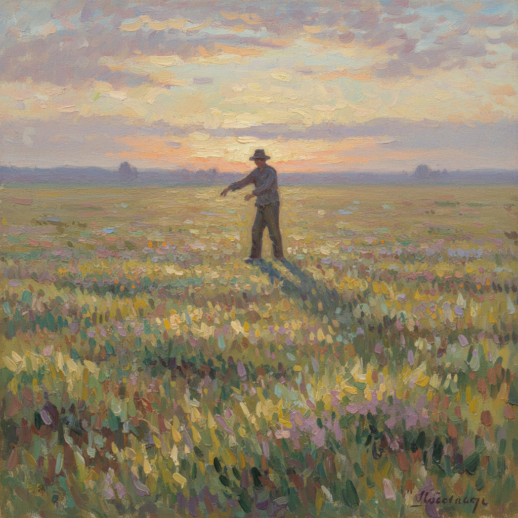 Morning's Promise: The Sower's Labor in Light by Camille Pissarro