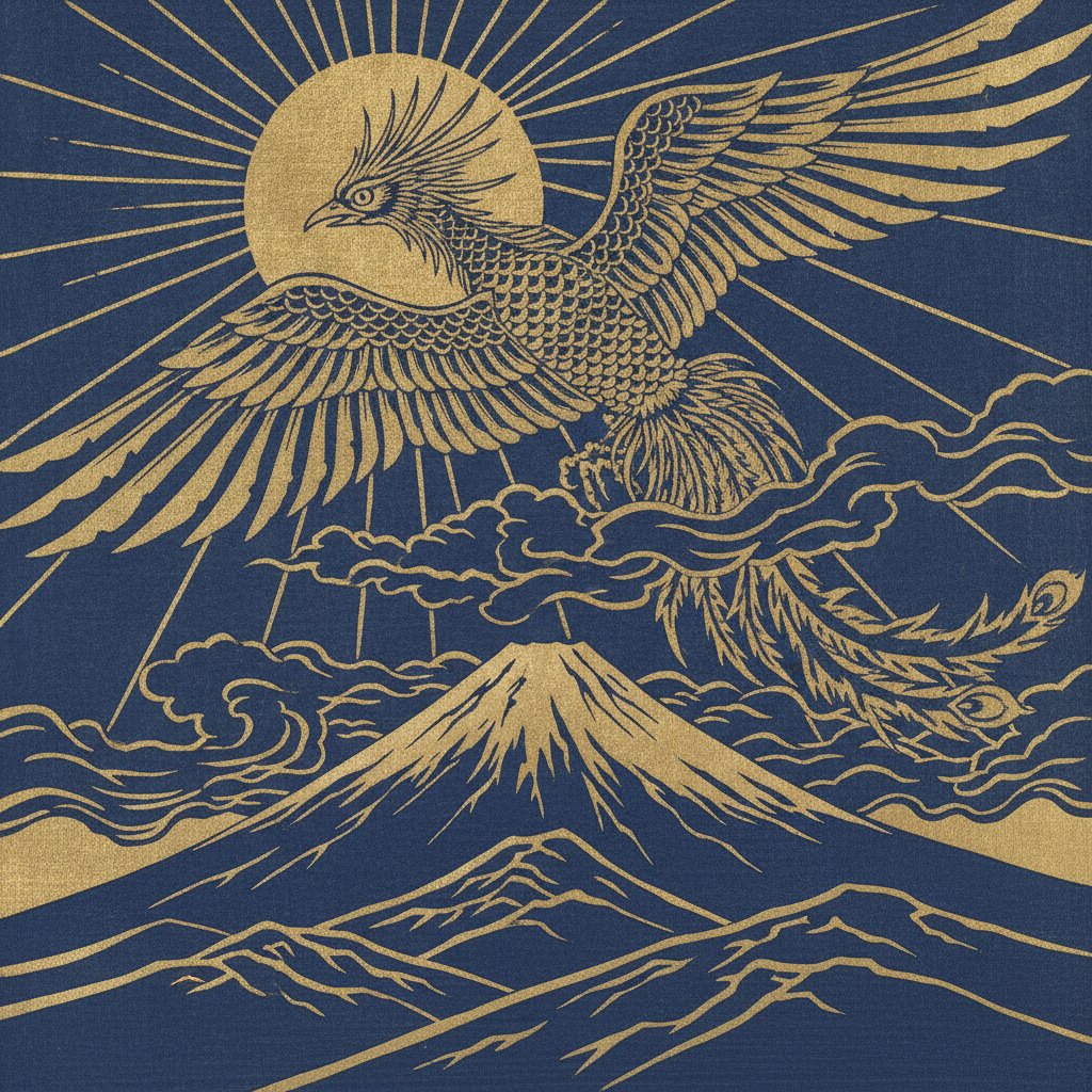 The Golden Phoenix Crest over Fuji by Katsushika Hokusai